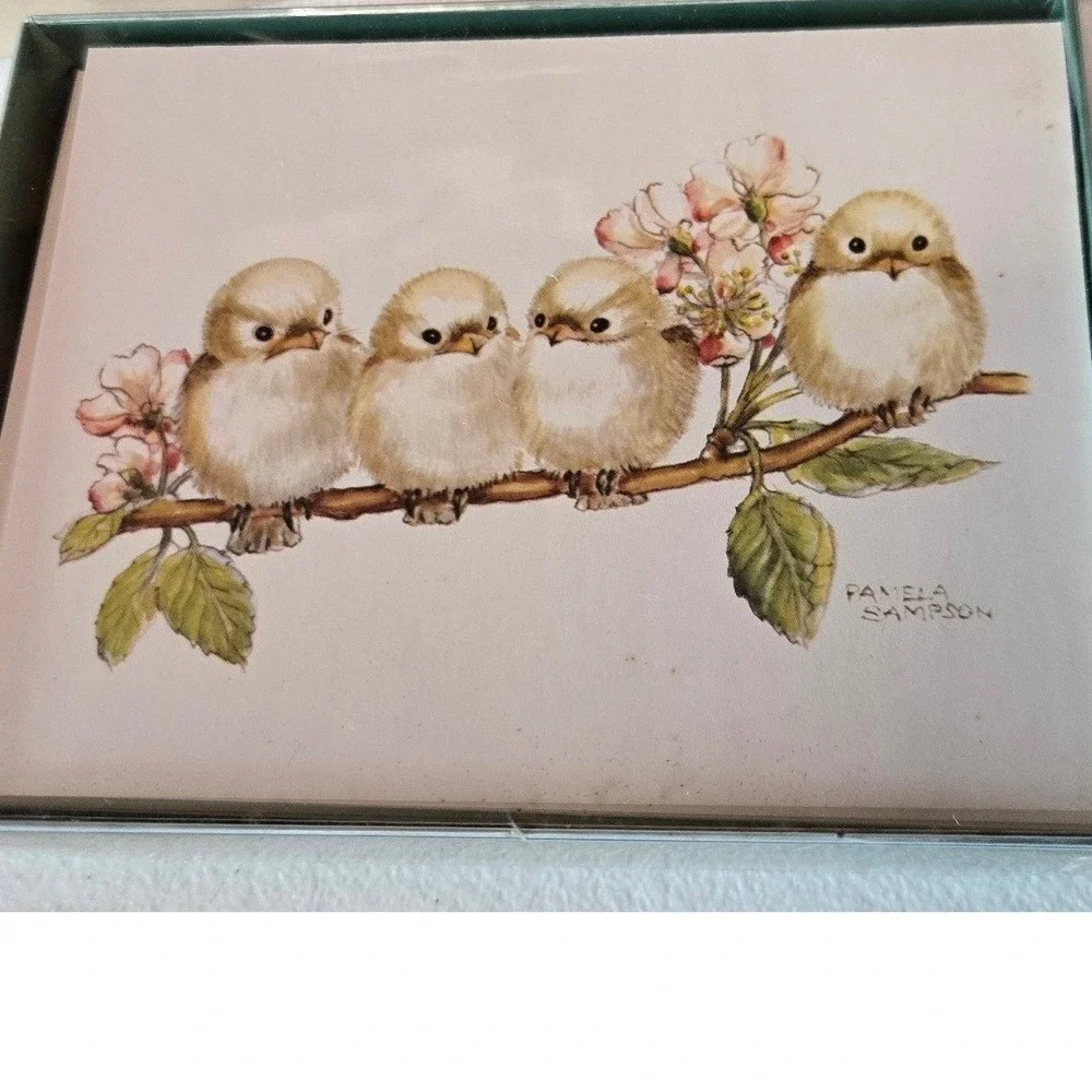 Vintage Marian Heath Pamela Sampson Bird Note Cards Boxed Baby Birds Floral